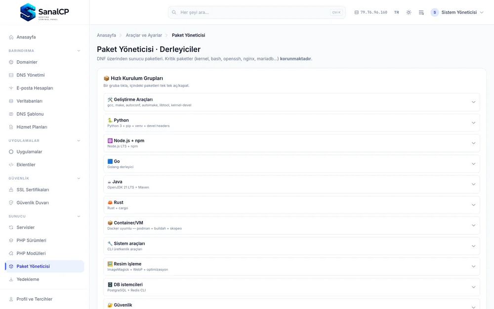 SanalCP — paket yöneticisi