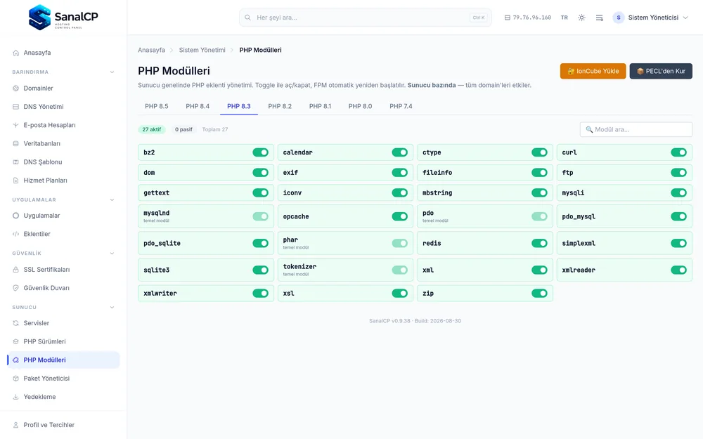 SanalCP — PHP modülleri (eklentiler)