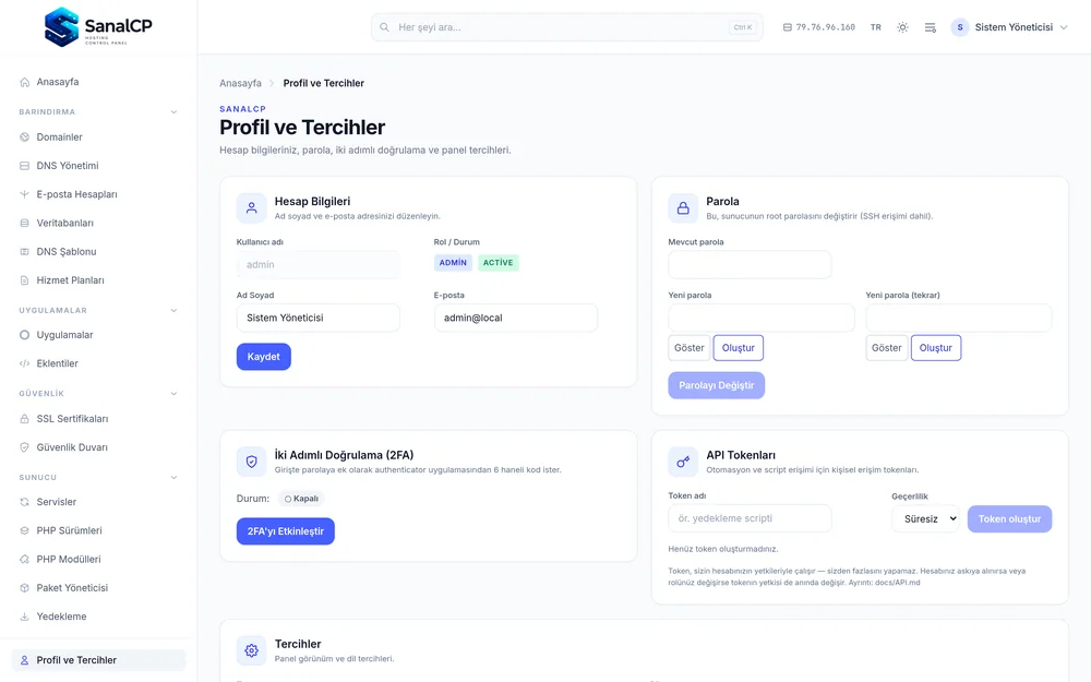 SanalCP — profil ve tercihler